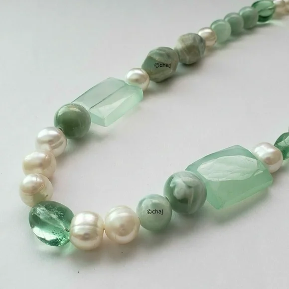 Stephen Dweck Sterling Silver Fresh Water Pearl & Gemstone Necklace 19" - Picture 4 of 5